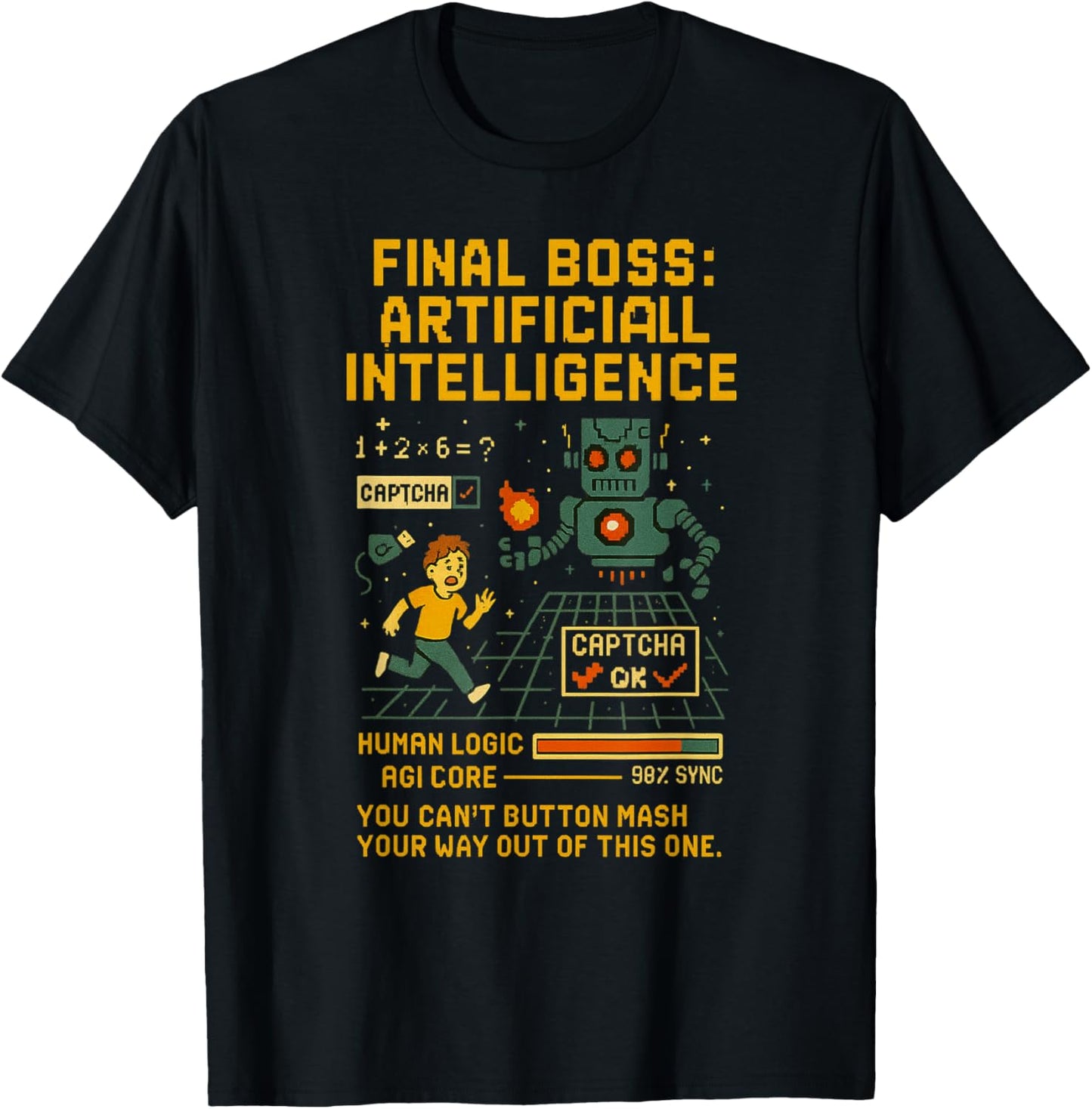 Final Boss: Artificial Intelligence – Captcha Robot Gamer AI T-Shirt - T-Shirt | Black