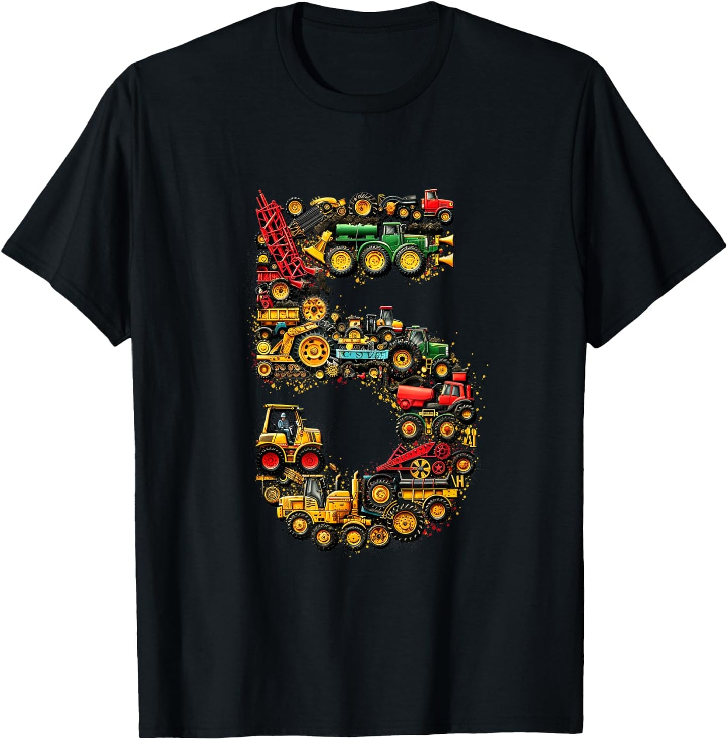 Kids 5th Birthday Farm Tractor Truck 5 Years Old Birthday T-Shirt - T-Shirt | Black