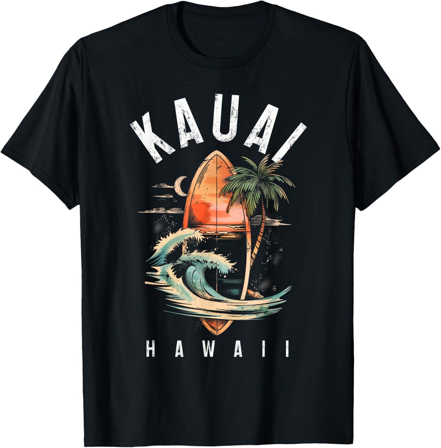 Kauai Hawaii Surf Hawaiian Vintage Surfing Surfer T-Shirt - T-Shirt | Black