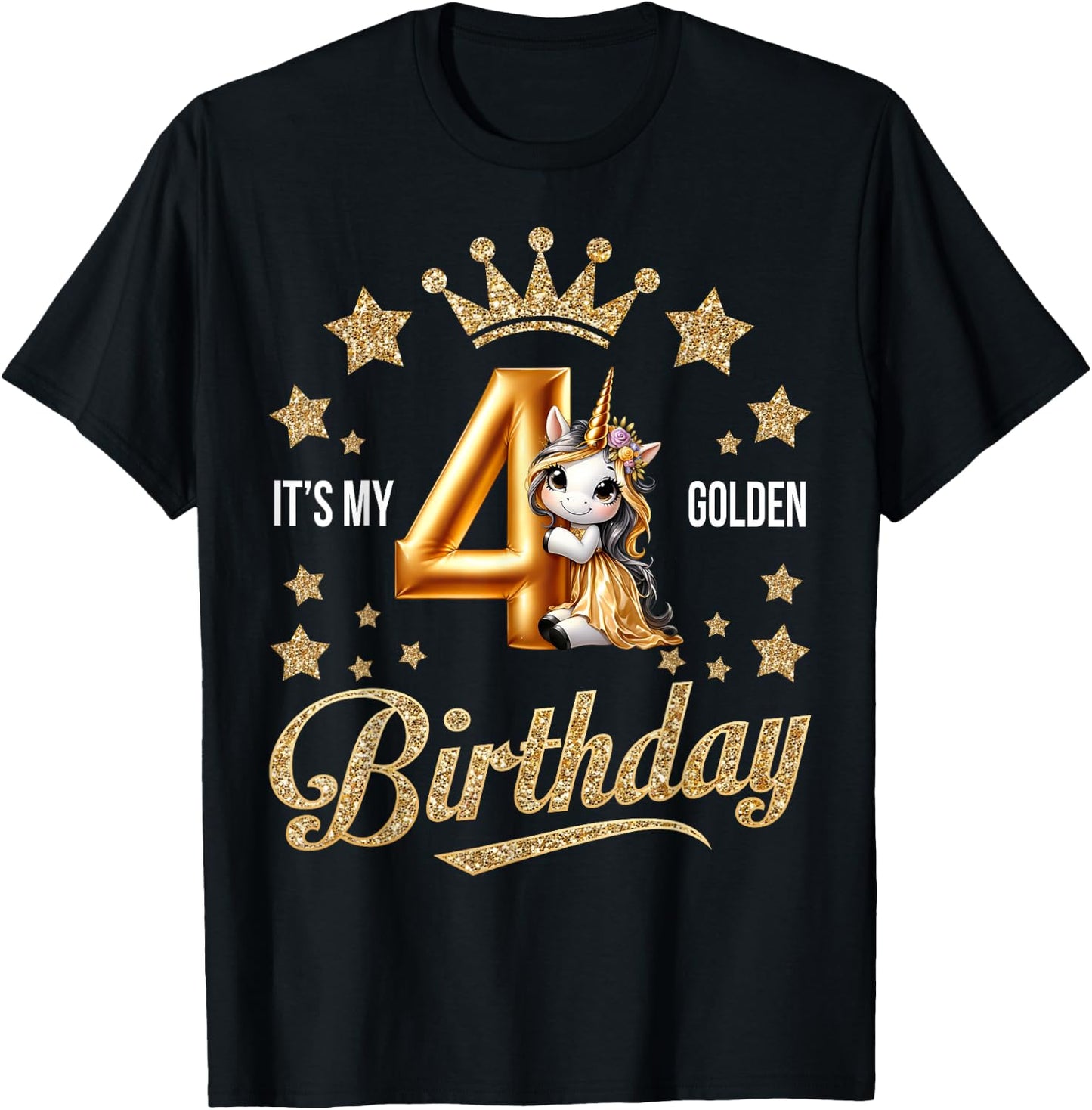 It's My 4th Golden Birthday 4 Year Old Bday Kids Groovy T-Shirt - T-Shirt | Black
