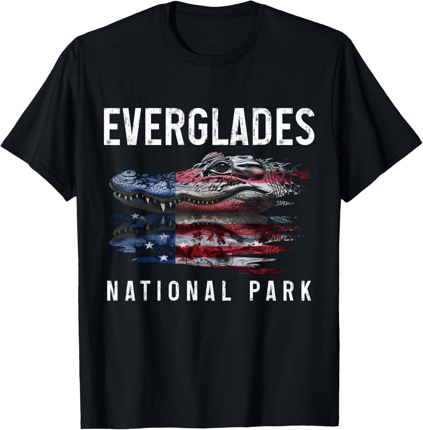 Everglades National Park Florida Alligator American Flag T-Shirt - T-Shirt | Black