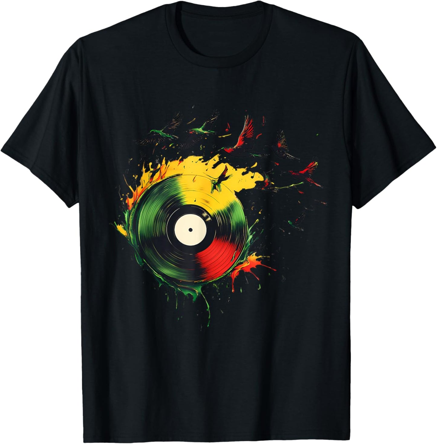 Rasta Vinyl Rastafarian Roots Jamaican Reggae Music T-Shirt - T-Shirt | Black