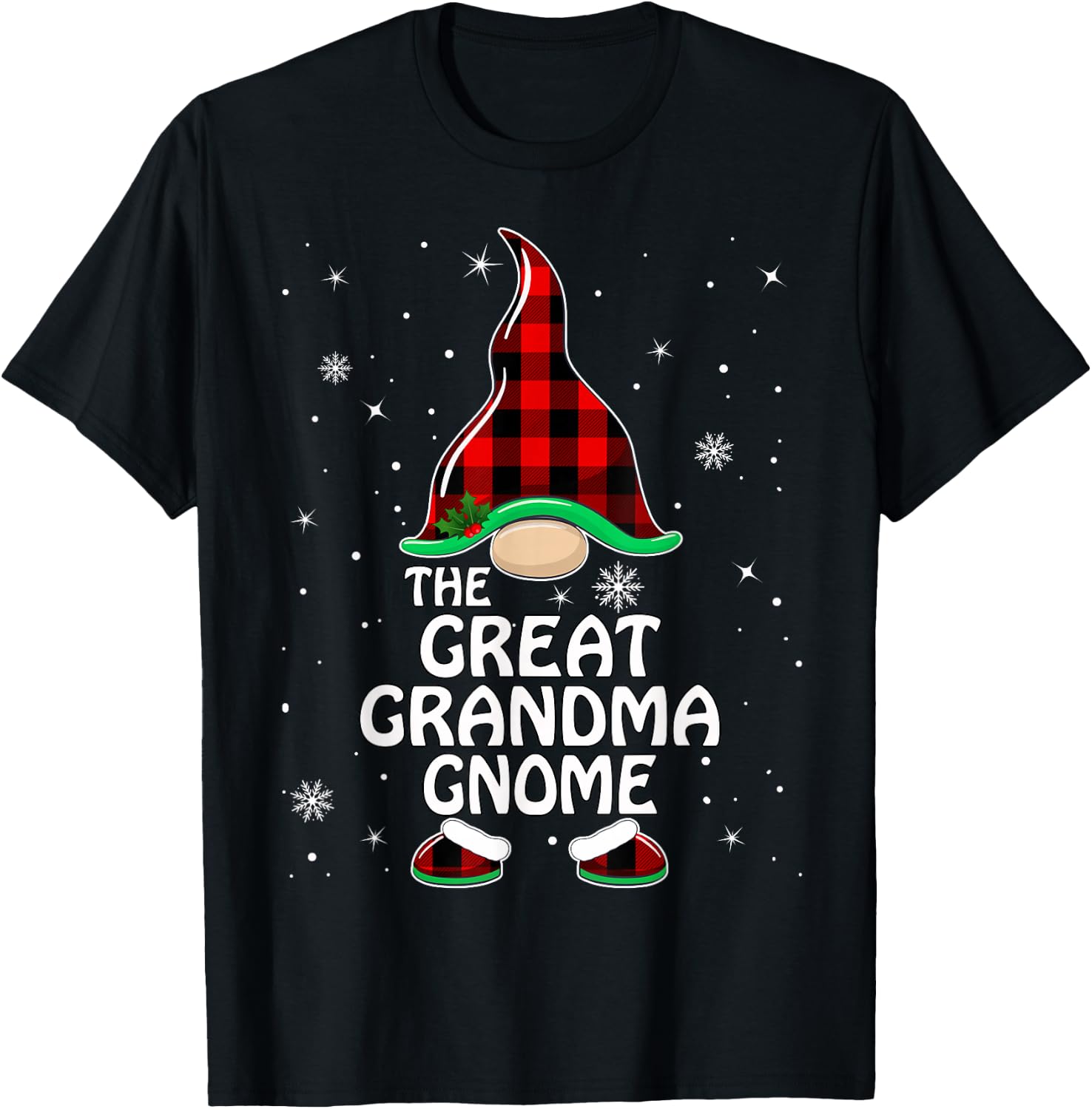 Great grandma Gnome Buffalo Plaid Matching Family Christmas T-Shirt - T-Shirt | Black