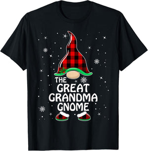 Great grandma Gnome Buffalo Plaid Matching Family Christmas T-Shirt - T-Shirt | Black