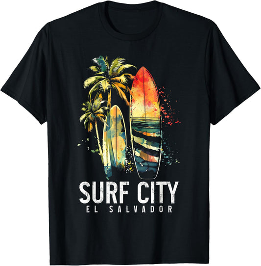 Surf City El Salvador Vintage Surfer T-Shirt - T-Shirt | Black
