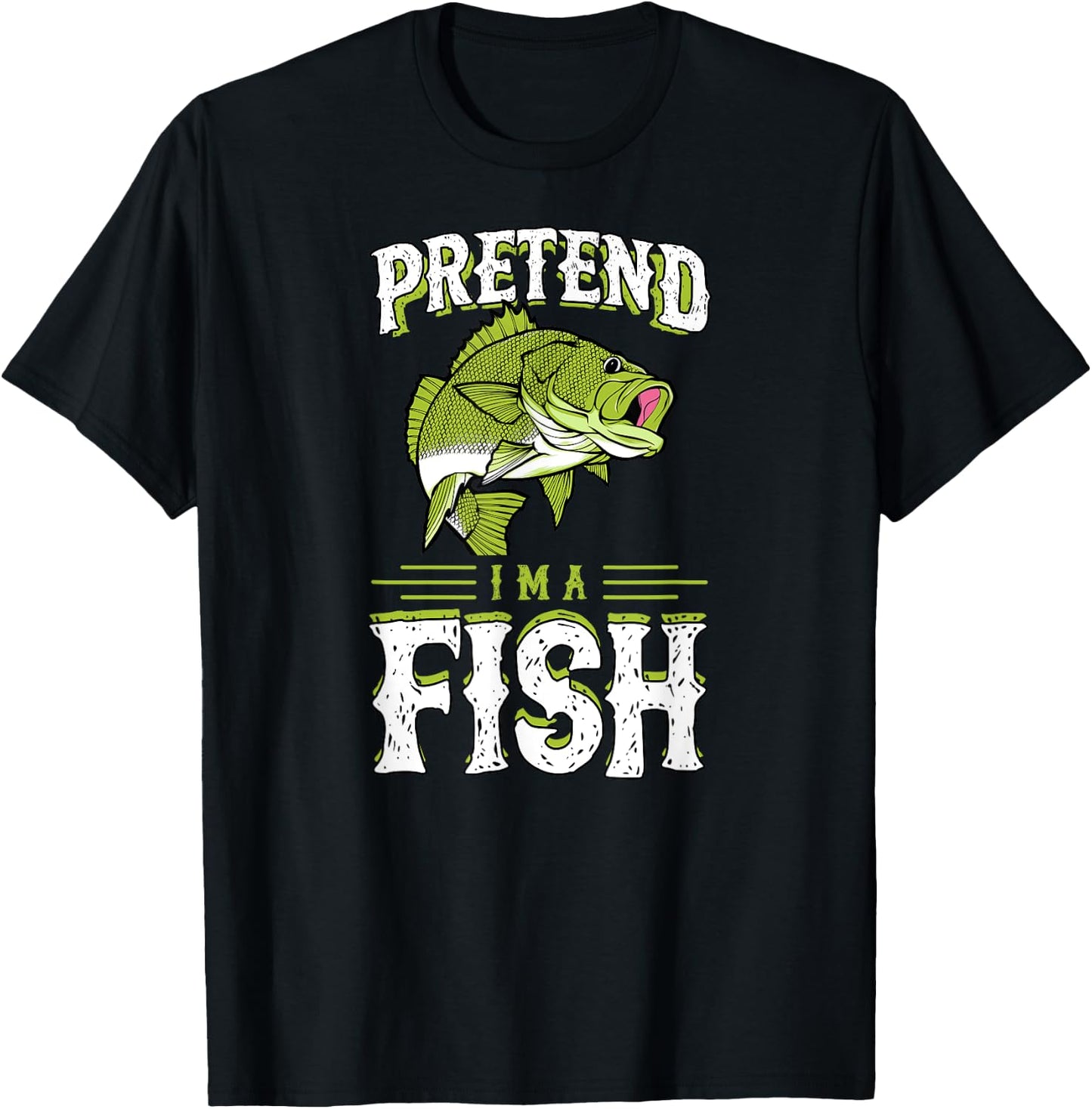 Pretend I'm A Fish Bass Funny Cute Lazy Halloween Costume T-Shirt - T-Shirt | Black
