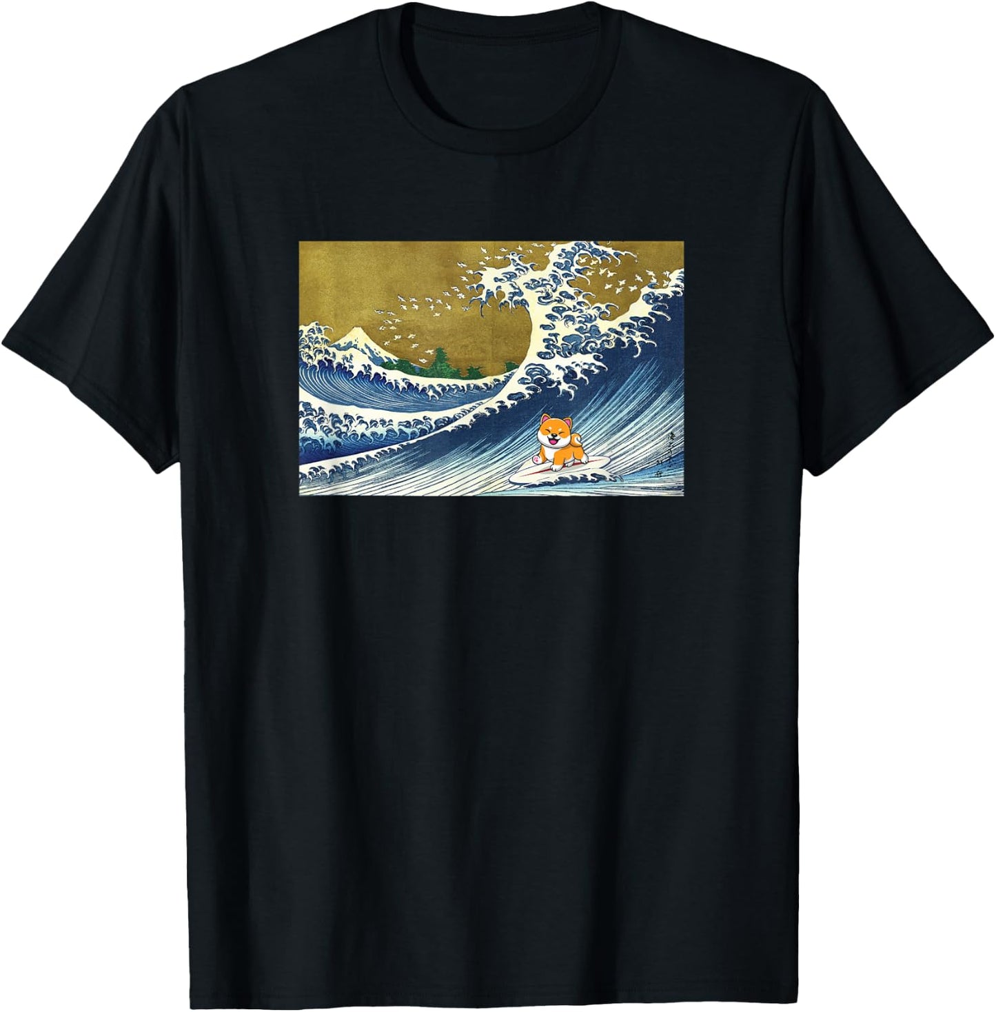 Kids Meme Lover Surfing A Great Wave Kawaii Girls Shiba Inu T-Shirt - T-Shirt | Black