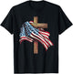 American Flag Cross for Patriotic USA Christians Distressed T-Shirt - T-Shirt | Black