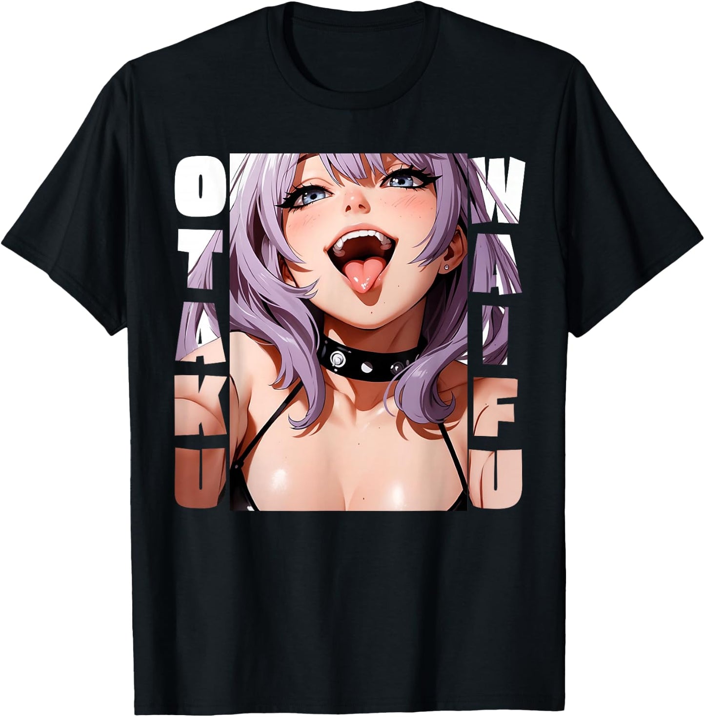 Lewd Anime Girl |Otaku Waifu | Anime Manga Hentai Face Gift T-Shirt - T-Shirt | Black