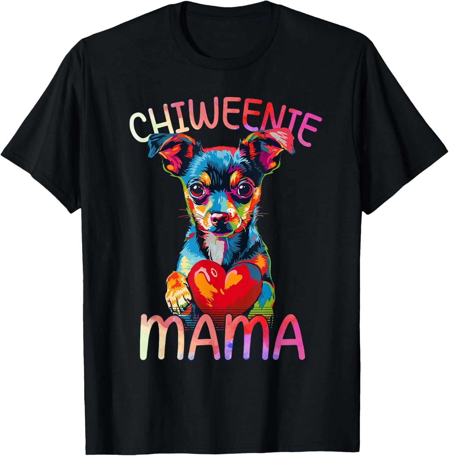 Chiweenie Lover Mama Heart Pop Art Chiweenie Mom T-Shirt - T-Shirt | Black
