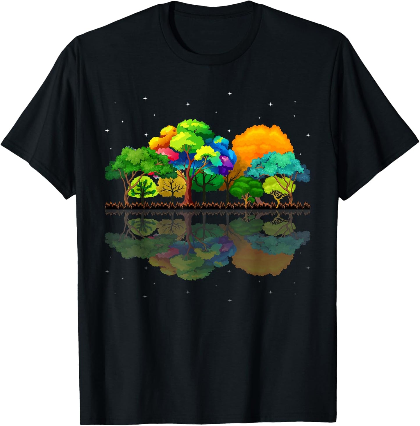 Nature Reflection Forest Trees Outdoor Wildlife T-Shirt - T-Shirt | Black