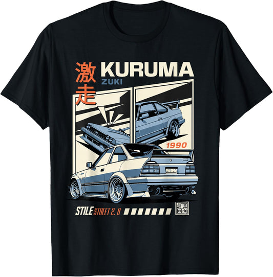 Vintage KURUMA Japanese JDM Tokyo Japan Drift Race Car T-Shirt - T-Shirt | Black