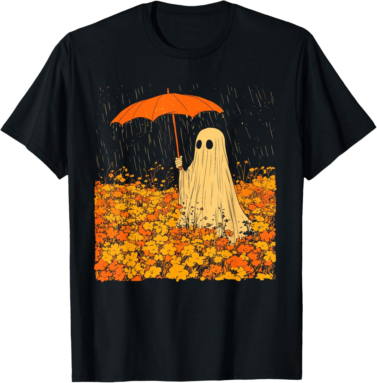 Vintage Floral Ghost Halloween Ghost in the Forest Gothic T-Shirt - T-Shirt | Black