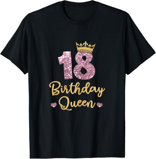 18 Birthday Queen 18th Birthday Queen 18 Years T-Shirt - T-Shirt | Black