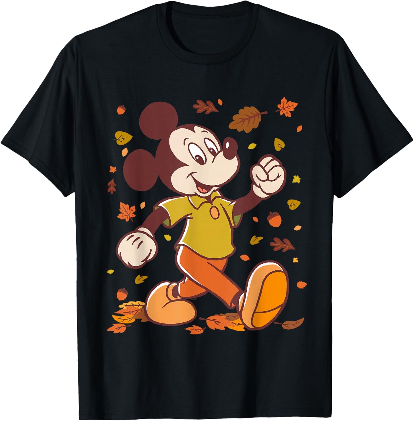 Disney Mickey Mouse Strolling Through Autumn Leaves Fall T-Shirt - T-Shirt | Black