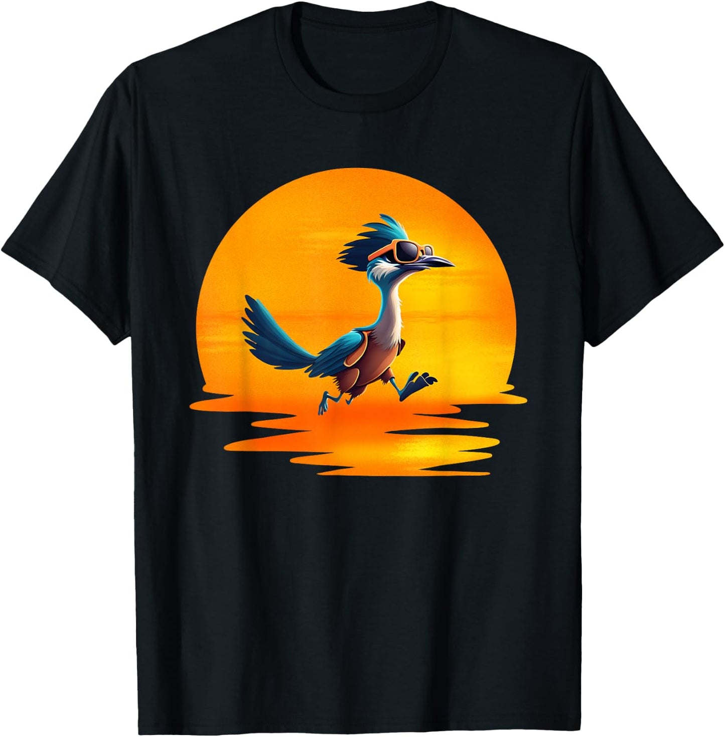 Roadrunner Sunset Fast Bird Running The Roads Sunglasses T-Shirt - T-Shirt | Black