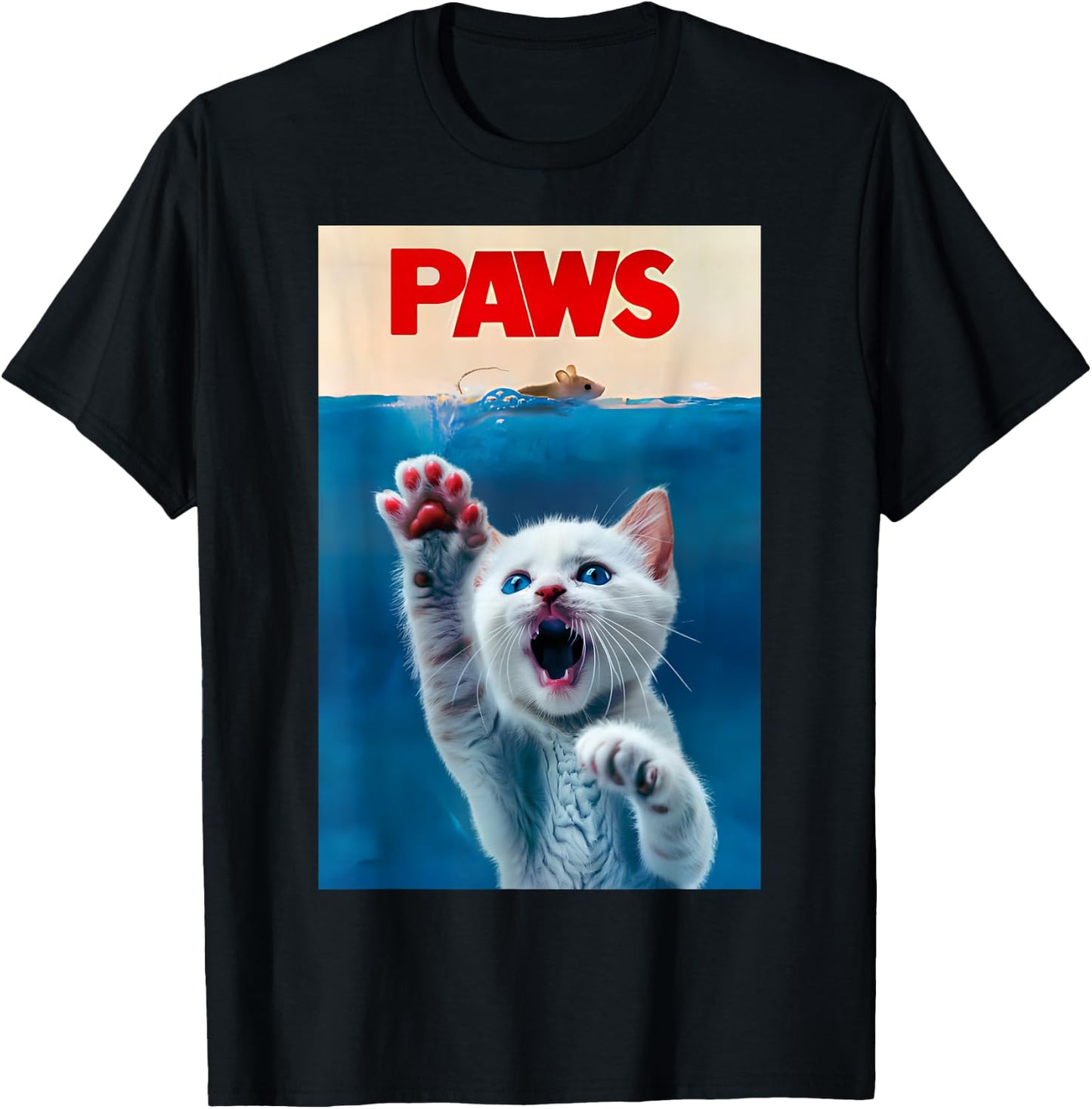 PAWS Funny Cat parody cat Lover Gift Kitten Shark Mouse meow T-Shirt - T-Shirt | Black