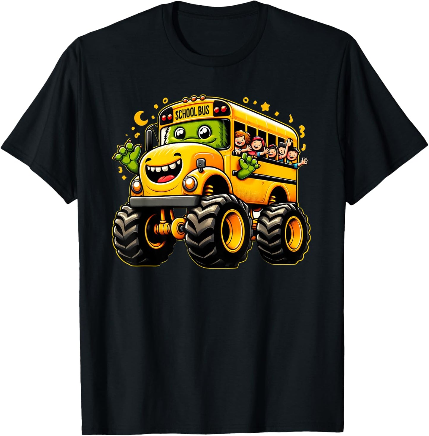 Yellow Monster Truck School Bus Cute School Bus Driver T-Shirt - T-Shirt | Black