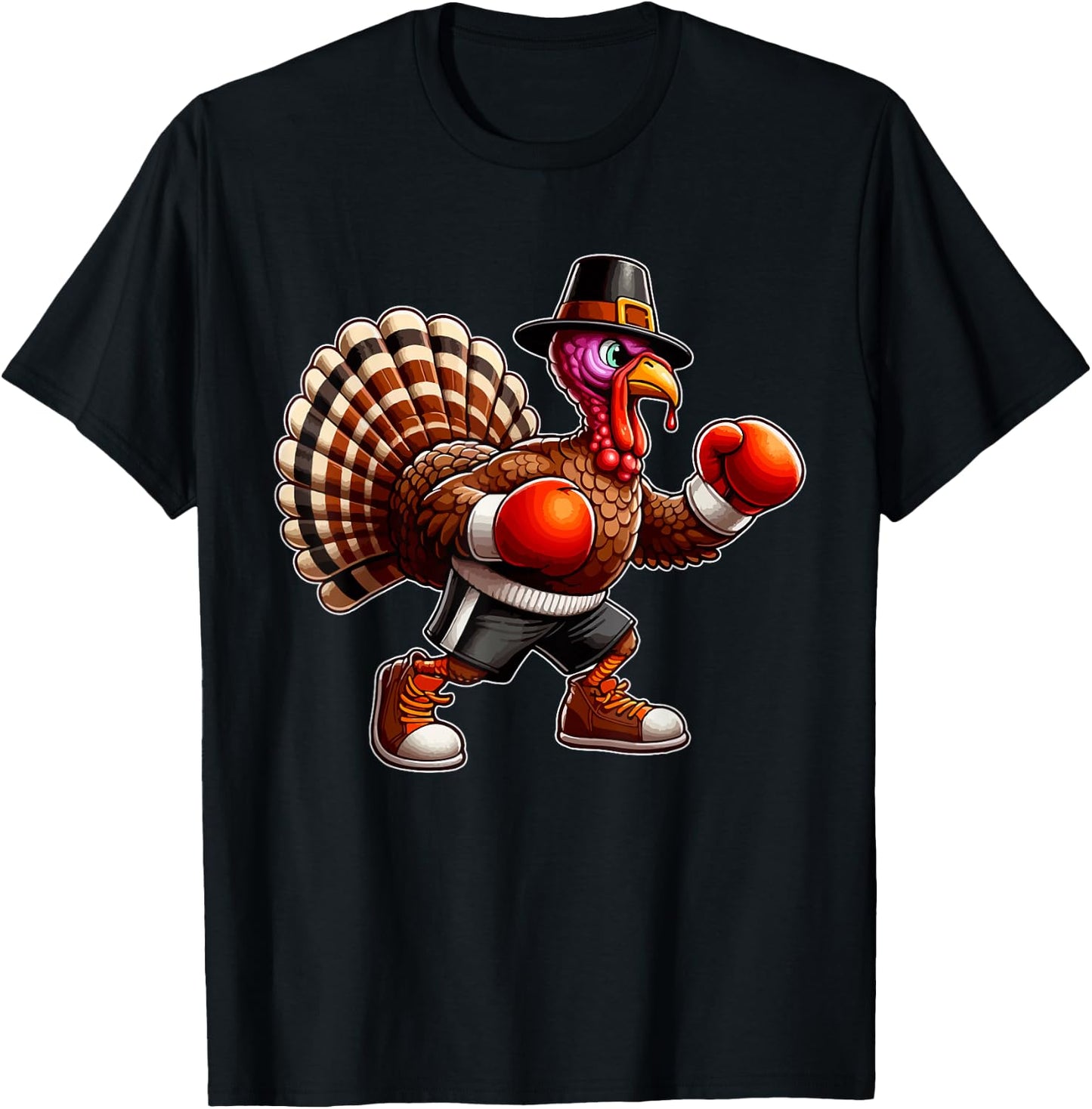 Turkey Thanksgiving Costume Playing Boxing Player Kids T-Shirt - T-Shirt | Black
