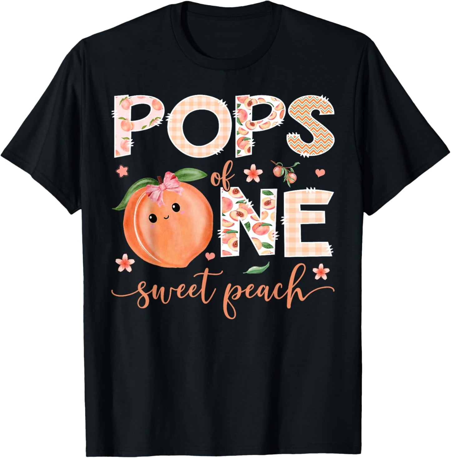 Pops of One Sweet Peach 1st Birthday Girl Party T-Shirt - T-Shirt | Black