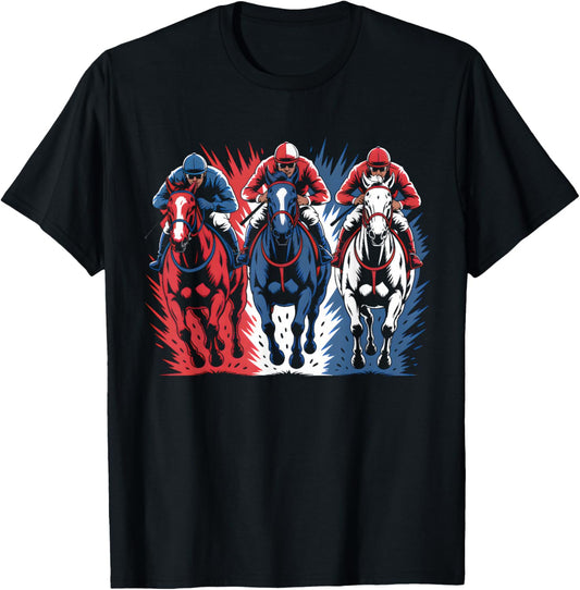 Horse Racing Jockey 4th Of July American Flag Usa Men Women T-Shirt - T-Shirt | Black