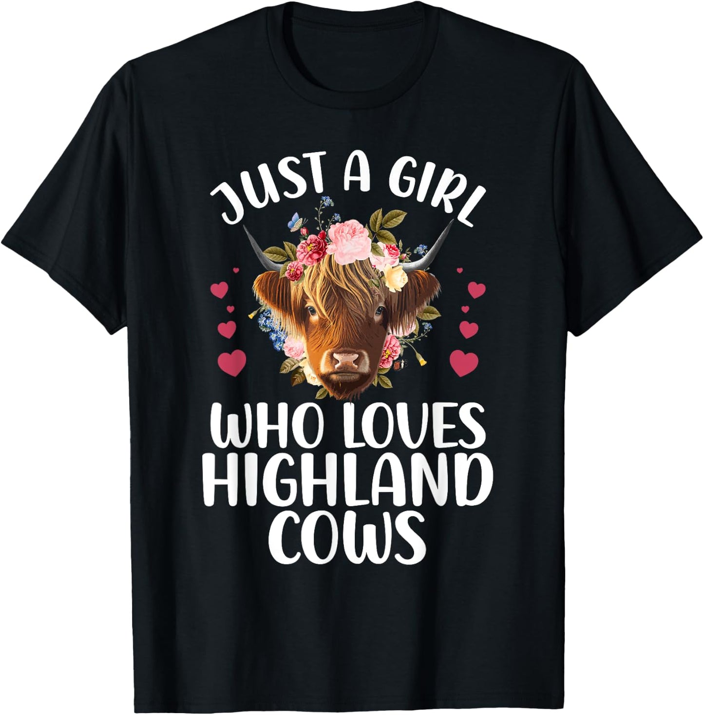 Funny Highland Cow Art Girls Highlander Cow Lover T-Shirt - T-Shirt | Black