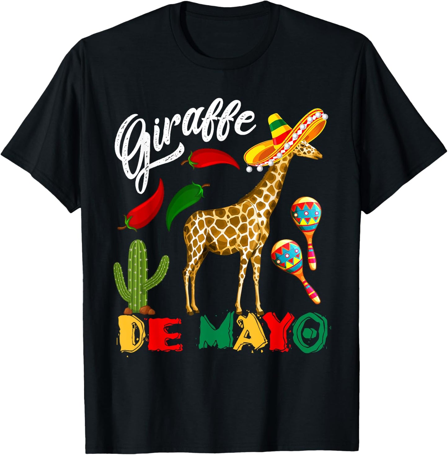 Giraffe De Mayo Mexican Giraffe Sombrero Cinco De Mayo T-Shirt - T-Shirt | Black