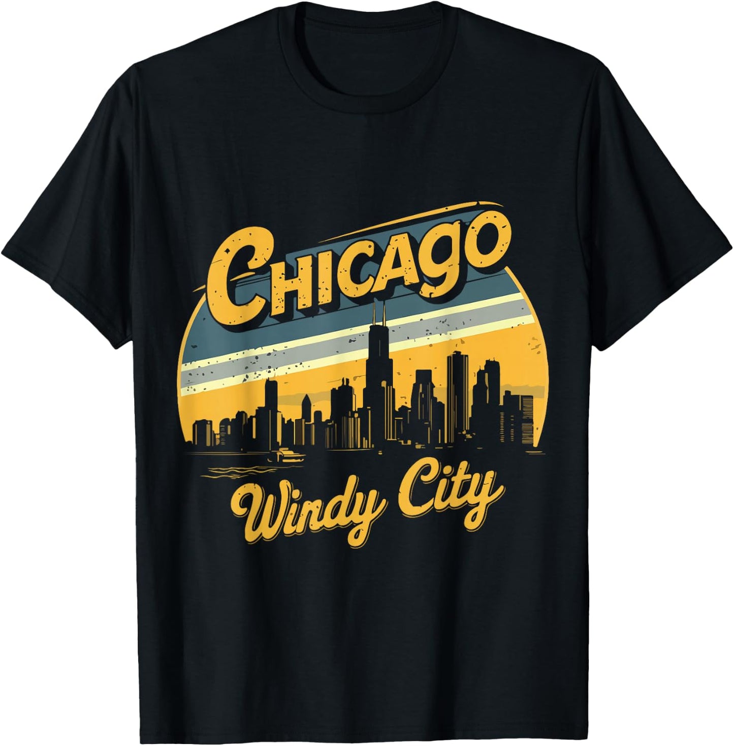Chicago Skyline Windy City Costume Vintage Illinois Souvenir T-Shirt - T-Shirt | Black