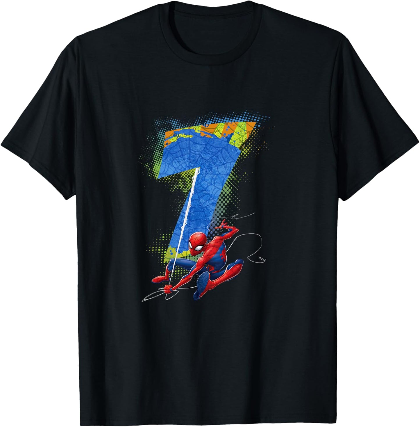 Marvel Super Heroes Spider-Man 7 Year Old Seventh Birthday T-Shirt - T-Shirt | Black