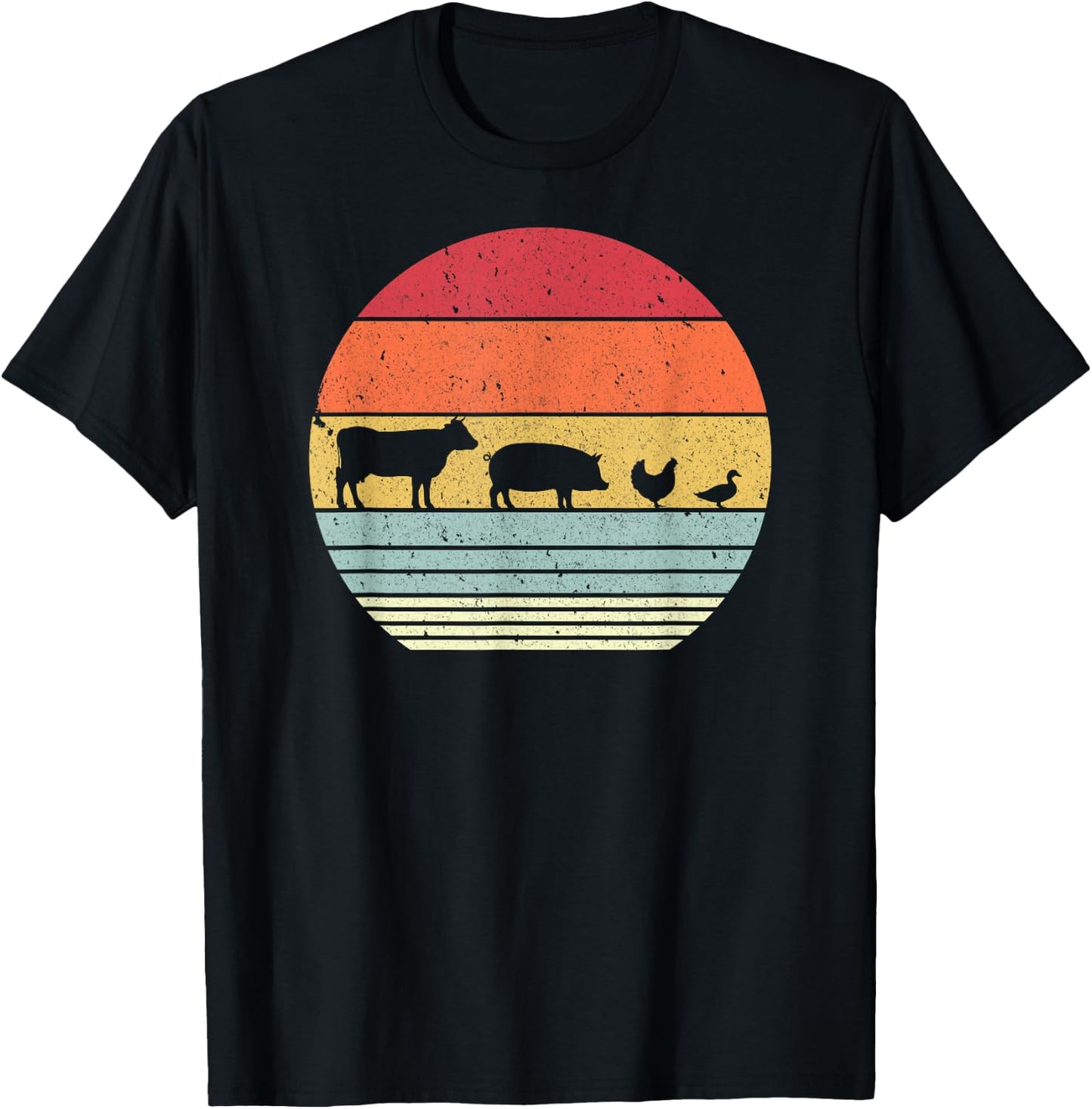 Farm Animals Shirt. Retro Cow, Pig, Chicken & Duck T-Shirt - T-Shirt | Black