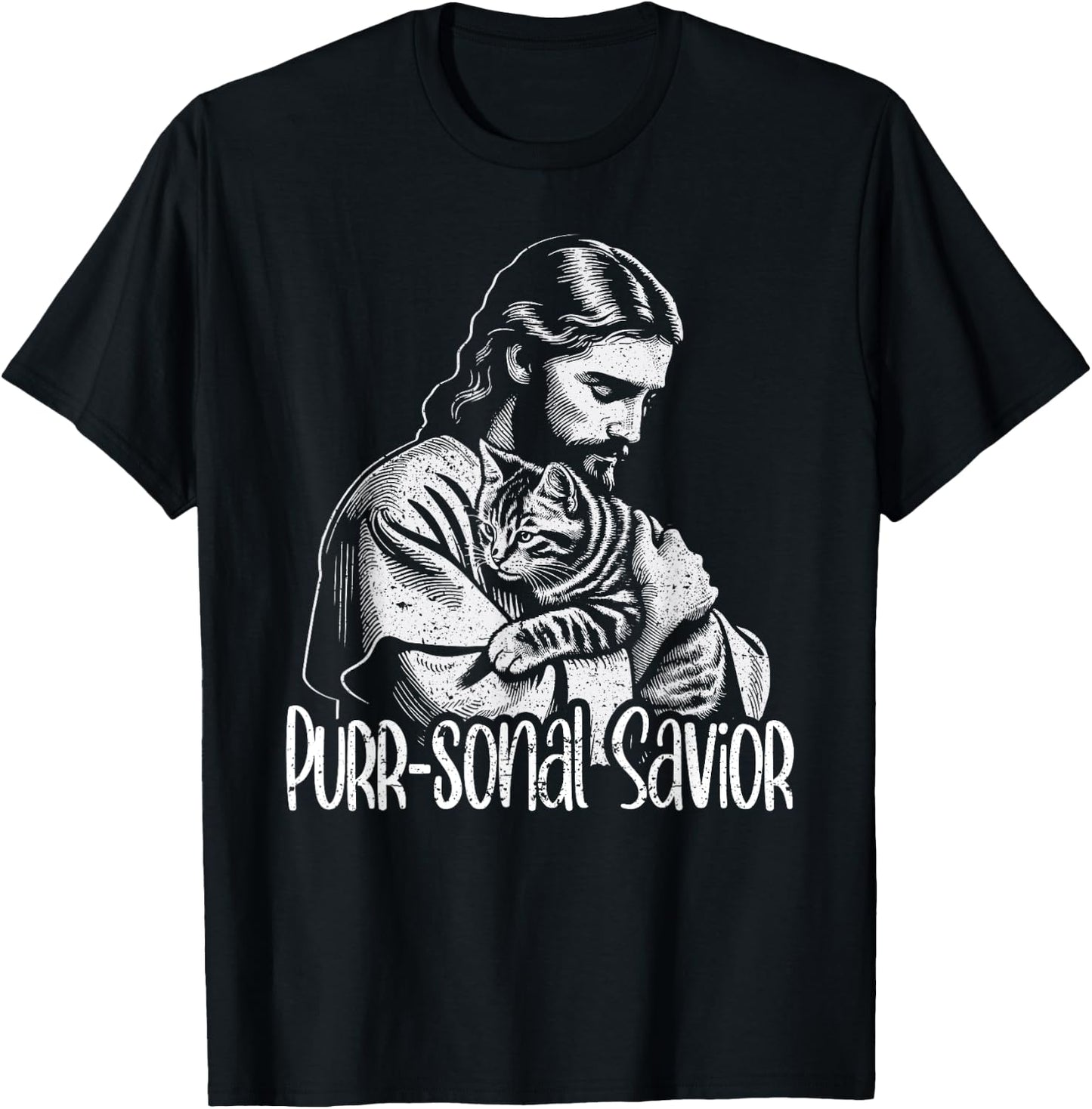Purr-sonal Savior Jesus Loves Cats Christian Faith T-Shirt - T-Shirt | Black