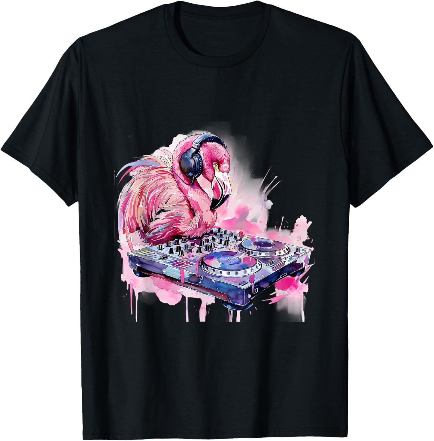 DJ Flamingo Bird Techno Dance Music Turntable DJ Flamingo T-Shirt - T-Shirt | Black