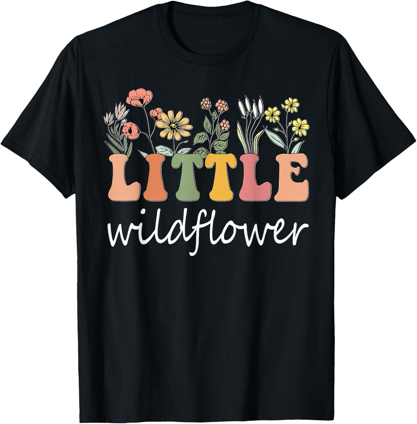 Little Wildflower Girls Women Birthday Family Matching T-Shirt - T-Shirt | Black