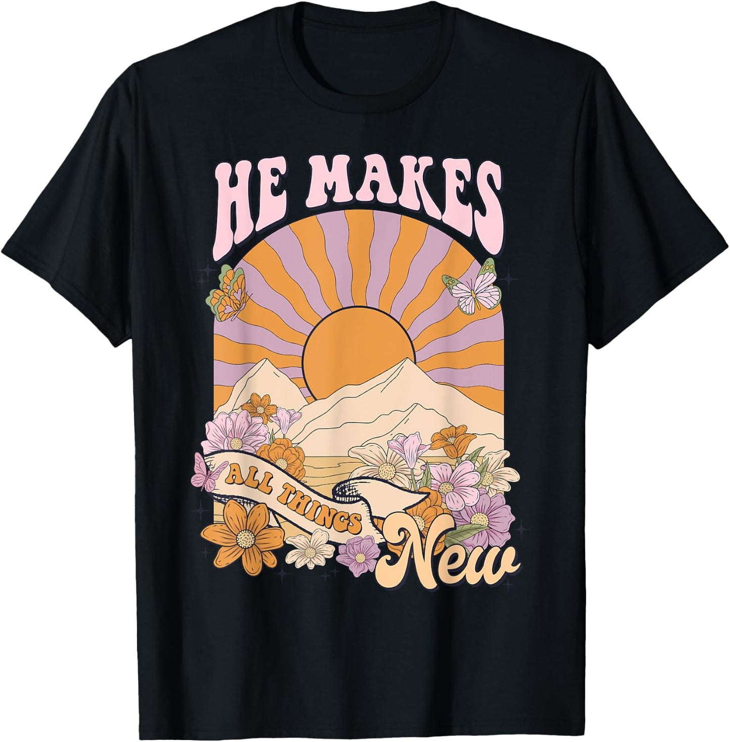 He Makes All Things New, Boho Christian Jesus, Bible Verse T-Shirt - T-Shirt | Black