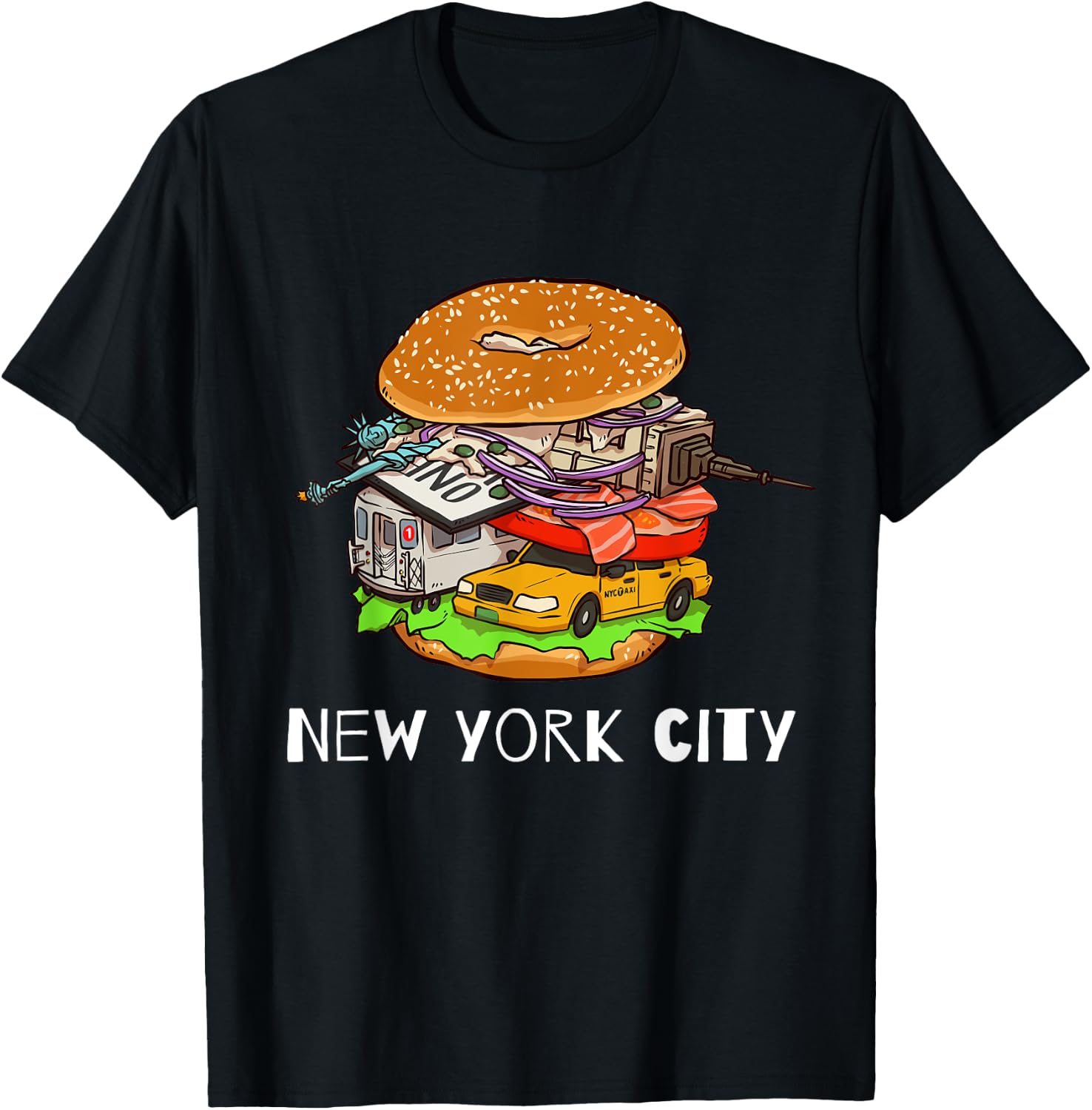 New York City Bagel with Everything NYC T-Shirt - T-Shirt | Black