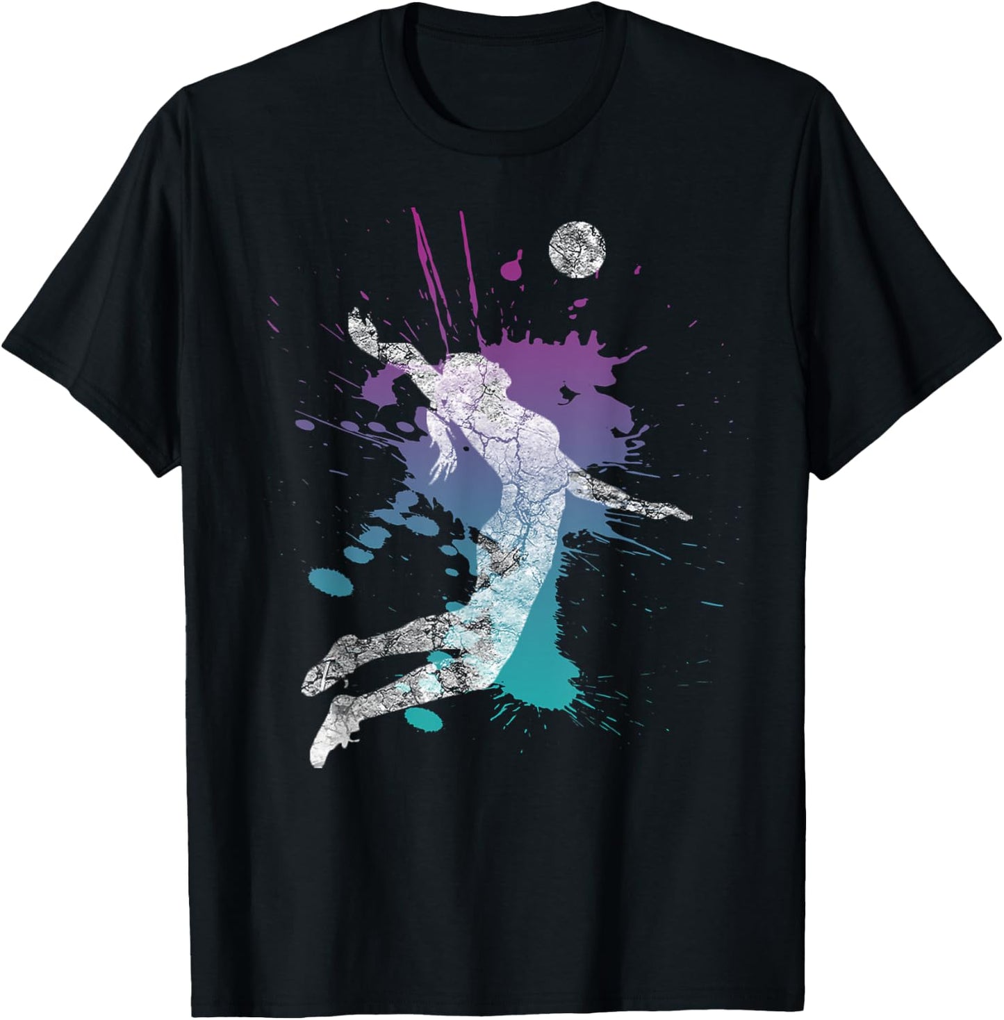 Girls Volleyball Poison Pink & Blue Server Teen Distressed T-Shirt - T-Shirt | Black