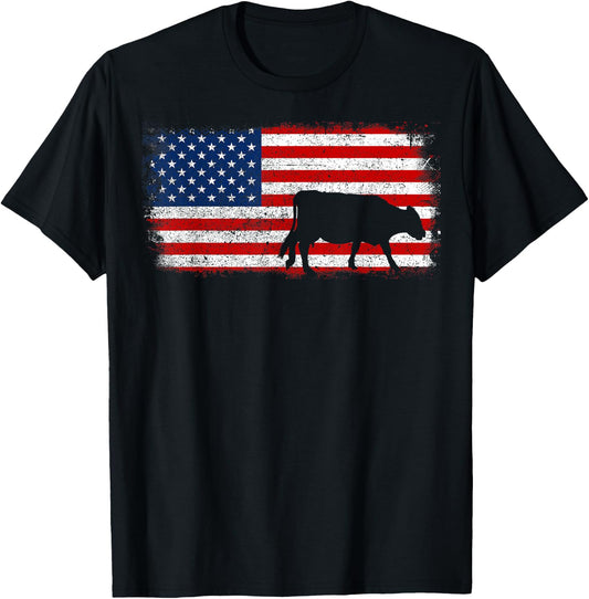 Hereford Cow Flag Vintage Patriotic Gift Kids Men T-Shirt - T-Shirt | Black