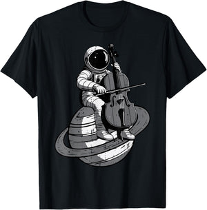 Astronaut Playing Cello Planet Space Music Men Women Kids T-Shirt - T-Shirt | Black