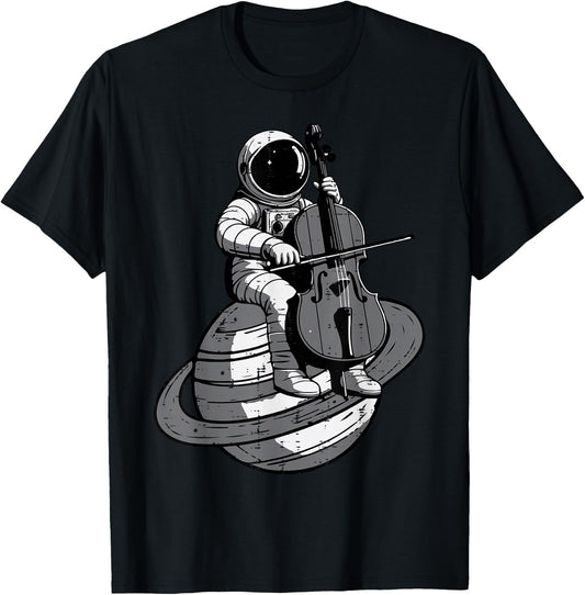 Astronaut Playing Cello Planet Space Music Men Women Kids T-Shirt - T-Shirt | Black