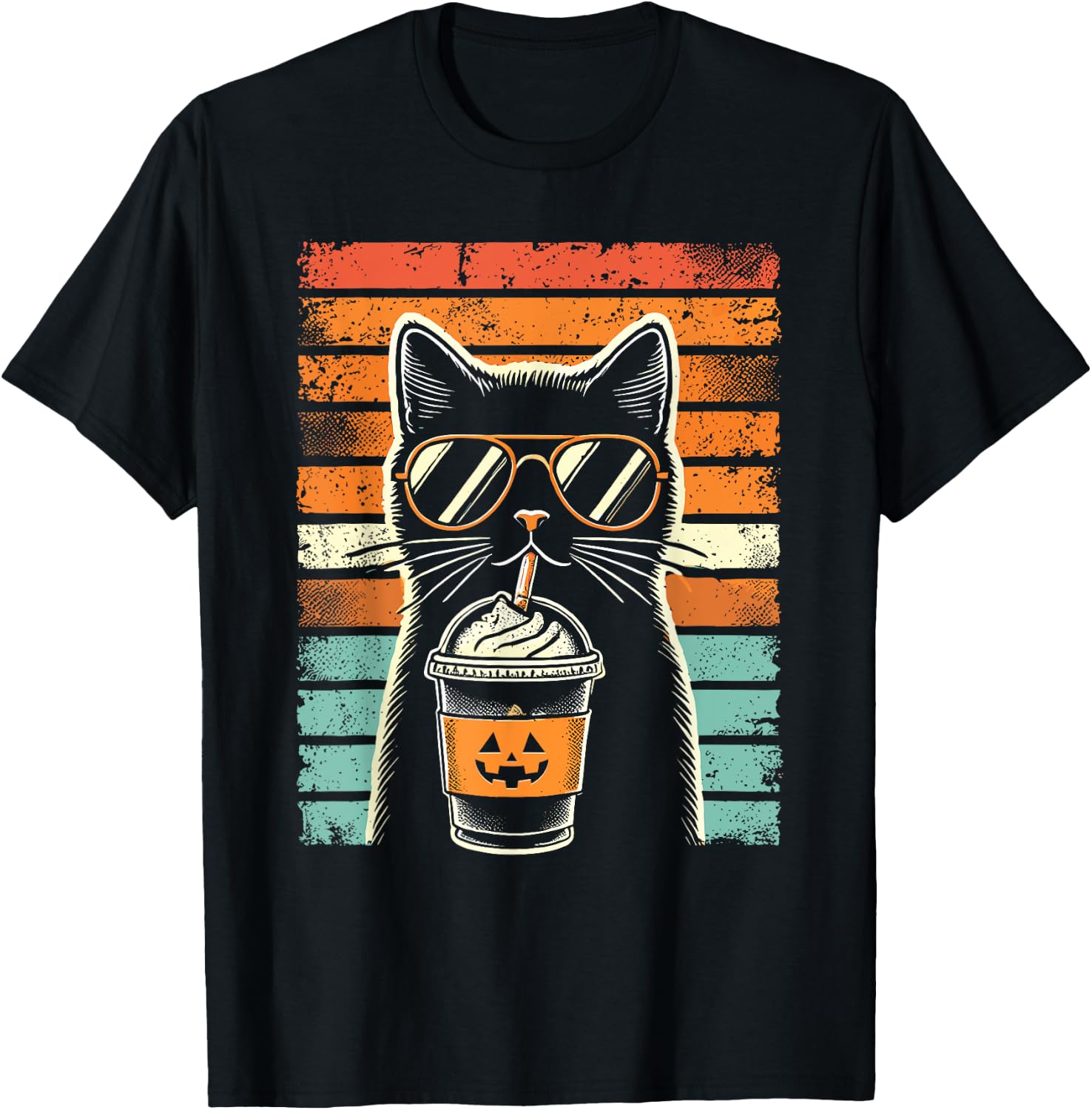 Trick or Treat Black Cat Hipster Funny Halloween Black Cat Women Kids T-Shirt - T-Shirt | Black