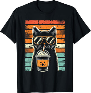 Trick or Treat Black Cat Hipster Funny Halloween Black Cat Women Kids T-Shirt - T-Shirt | Black