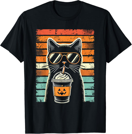 Trick or Treat Black Cat Hipster Funny Halloween Black Cat Women Kids T-Shirt - T-Shirt | Black