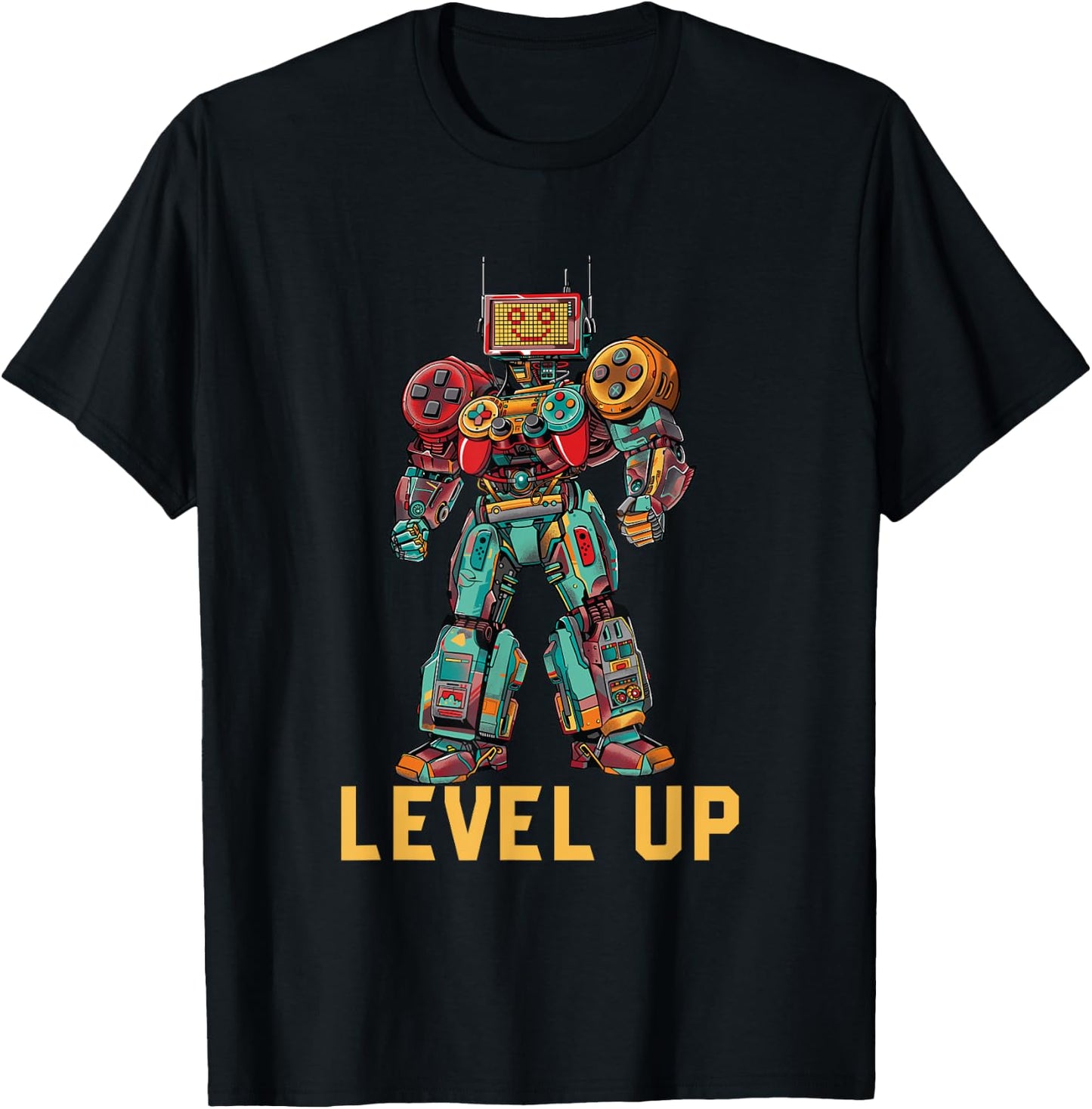 Level up Gamer Robot game controller graphic T-Shirt - T-Shirt | Black