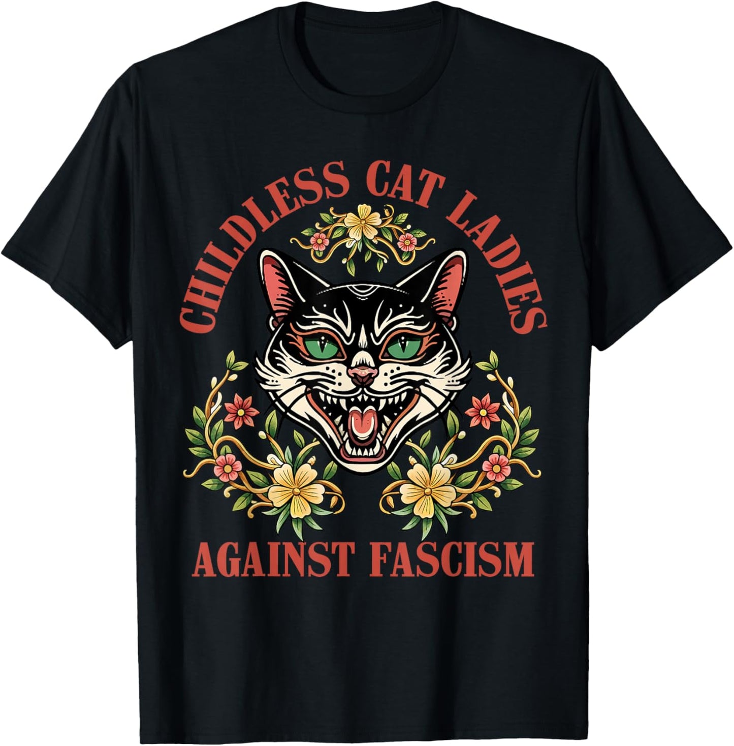 Childless Cat Ladies Against Fascism T-Shirt - T-Shirt | Black