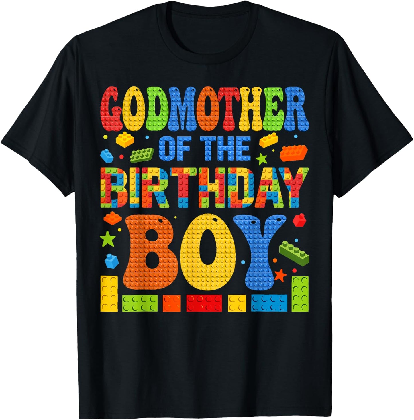 GodMother Of The Birthday Boy Building Block Birthday Party T-Shirt - T-Shirt | Black