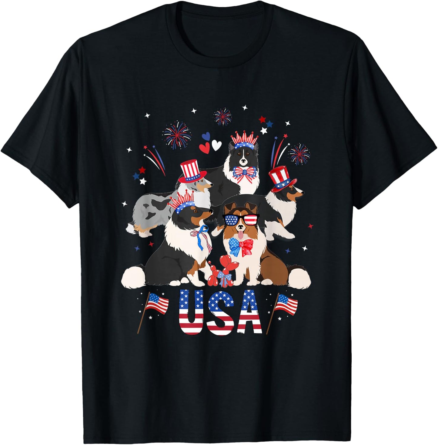 Adorable Sheltie 4th of July Patriotic Sheltie Mom Lover T-Shirt - T-Shirt | Black