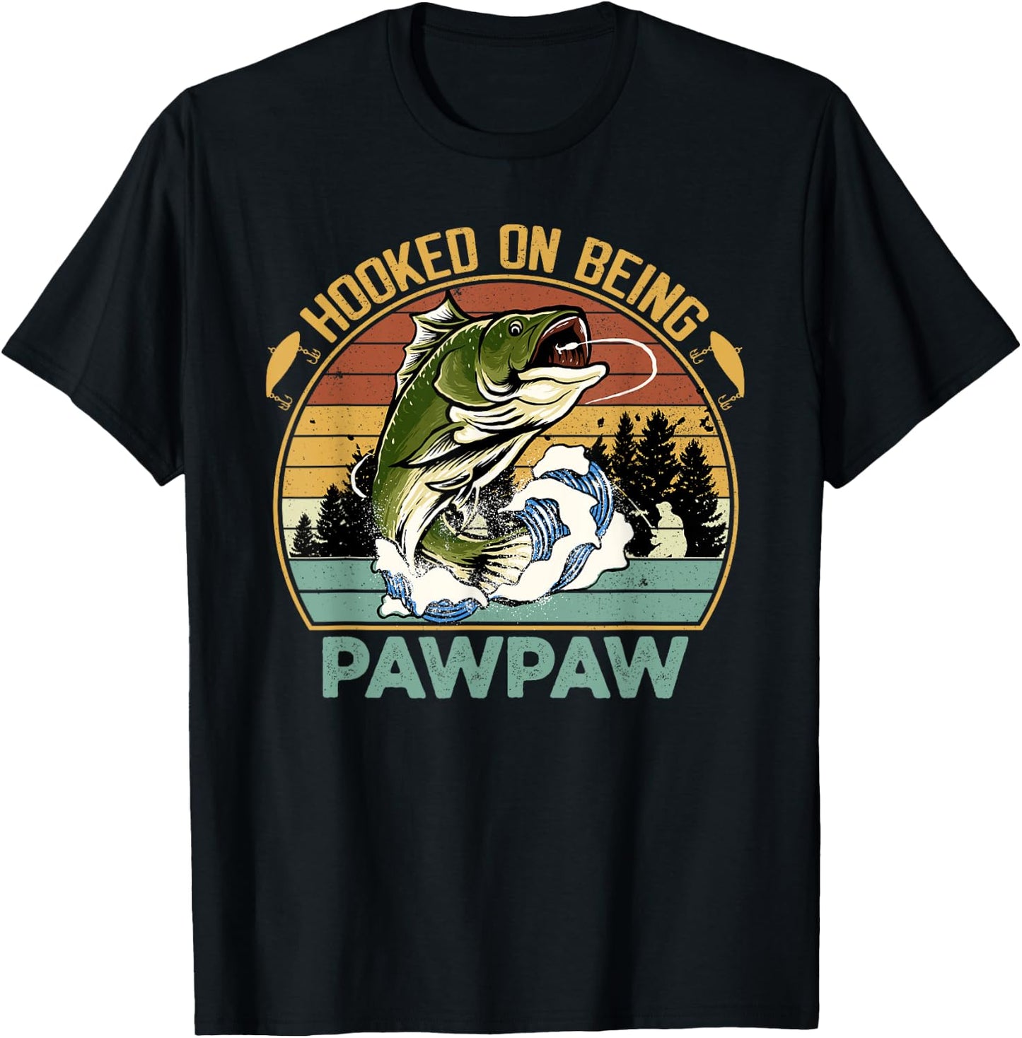 Vintage Hooked On Being Pawpaw Father's Day Fishing T-Shirt - T-Shirt | Black
