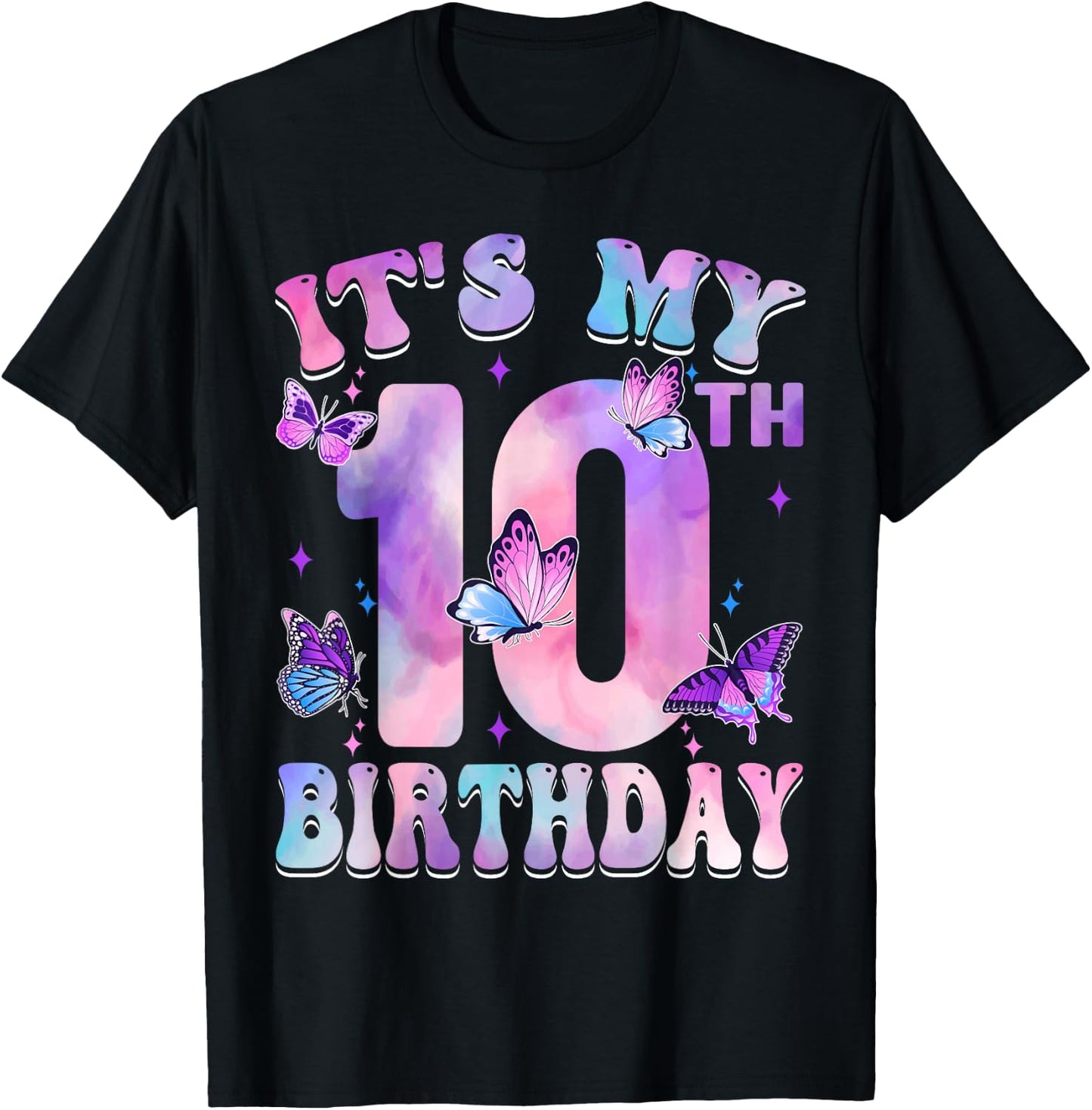 It's My 10th Birthday Butterfly Theme 10 Year Old Party Girl T-Shirt - T-Shirt | Black
