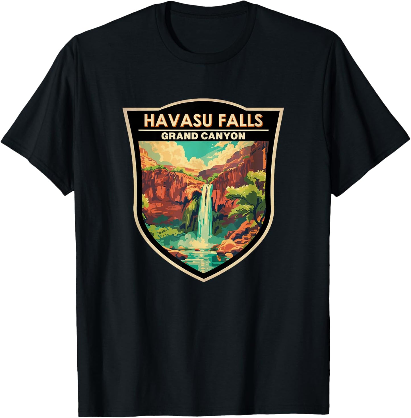 Havasu Falls Grand Canyon Landmark Badge Vintage T-Shirt - T-Shirt | Black