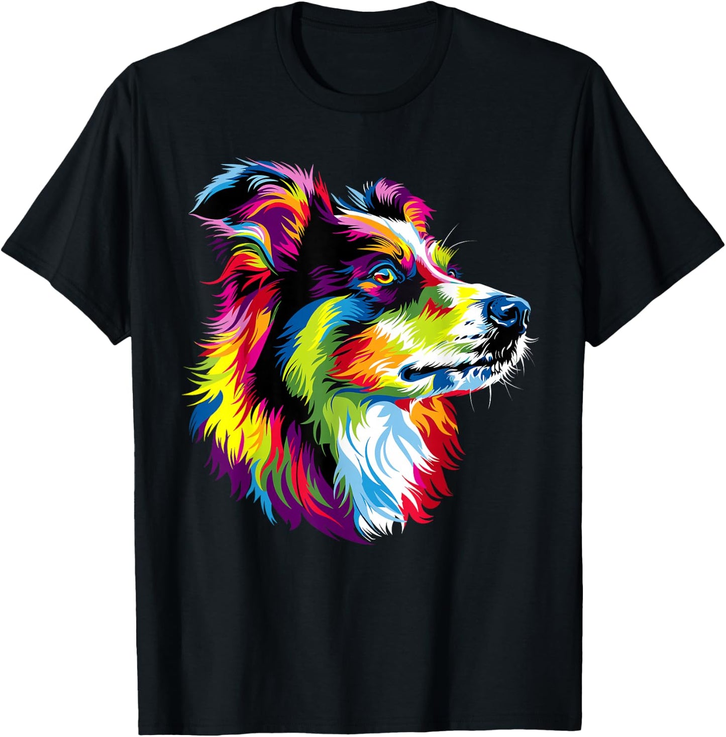 Australian Shepherd Dog Colorful Pop Art Rainbow Cute Aussie T-Shirt - T-Shirt | Black